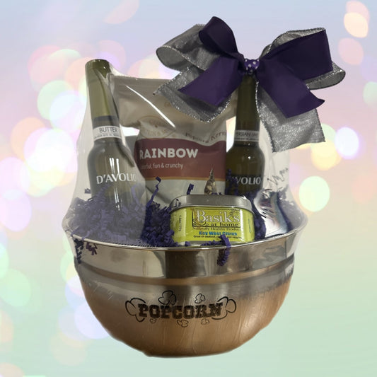 Popcorn Lovers Large Stainless Set Bowl Gift Basket image 0