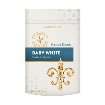 Popcorn Kernels - Baby White 2 Pound Bag - Hulless Pop Corn