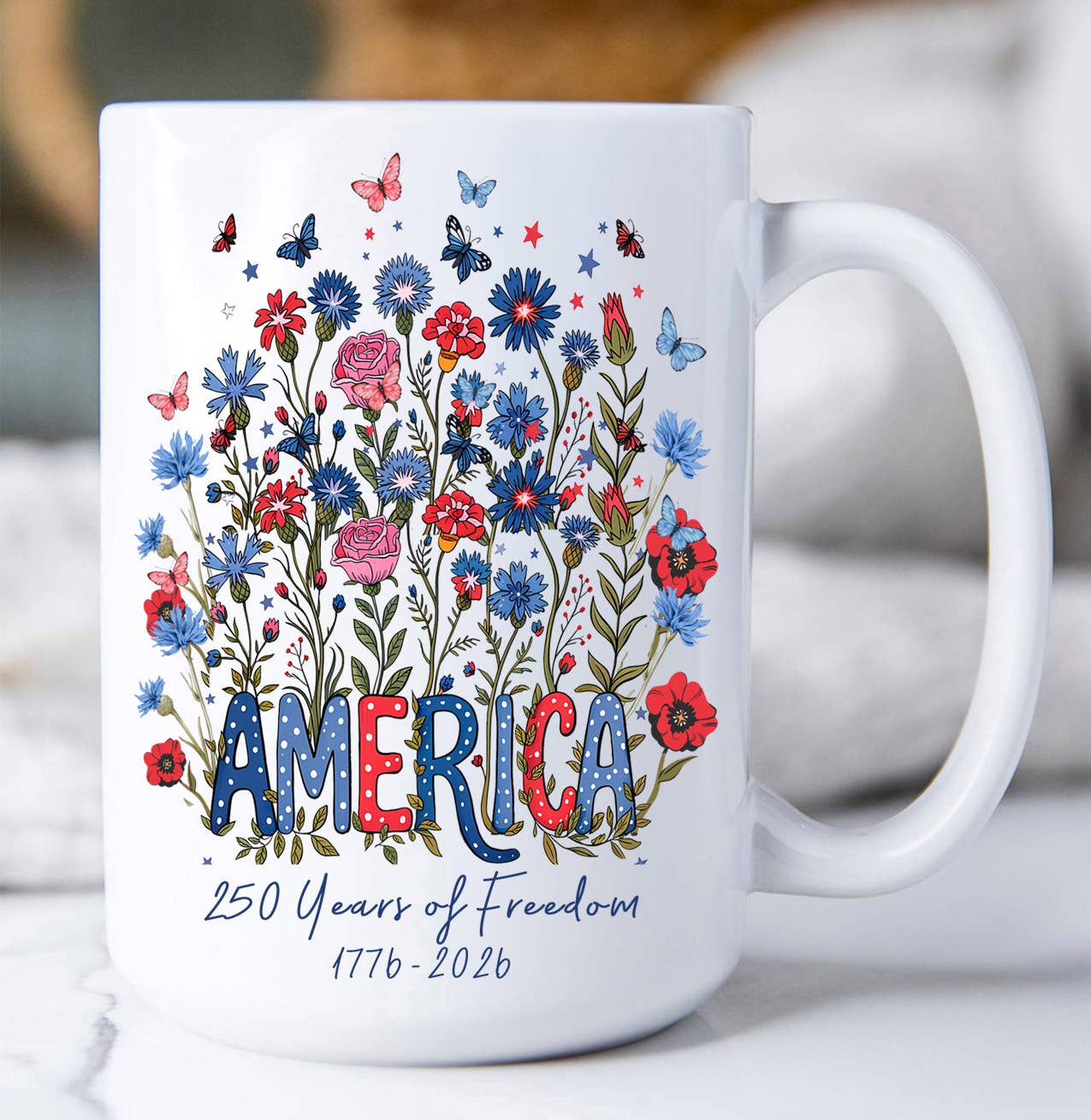 Patriotic Flowers 250 Anniversary America Coffee Mug